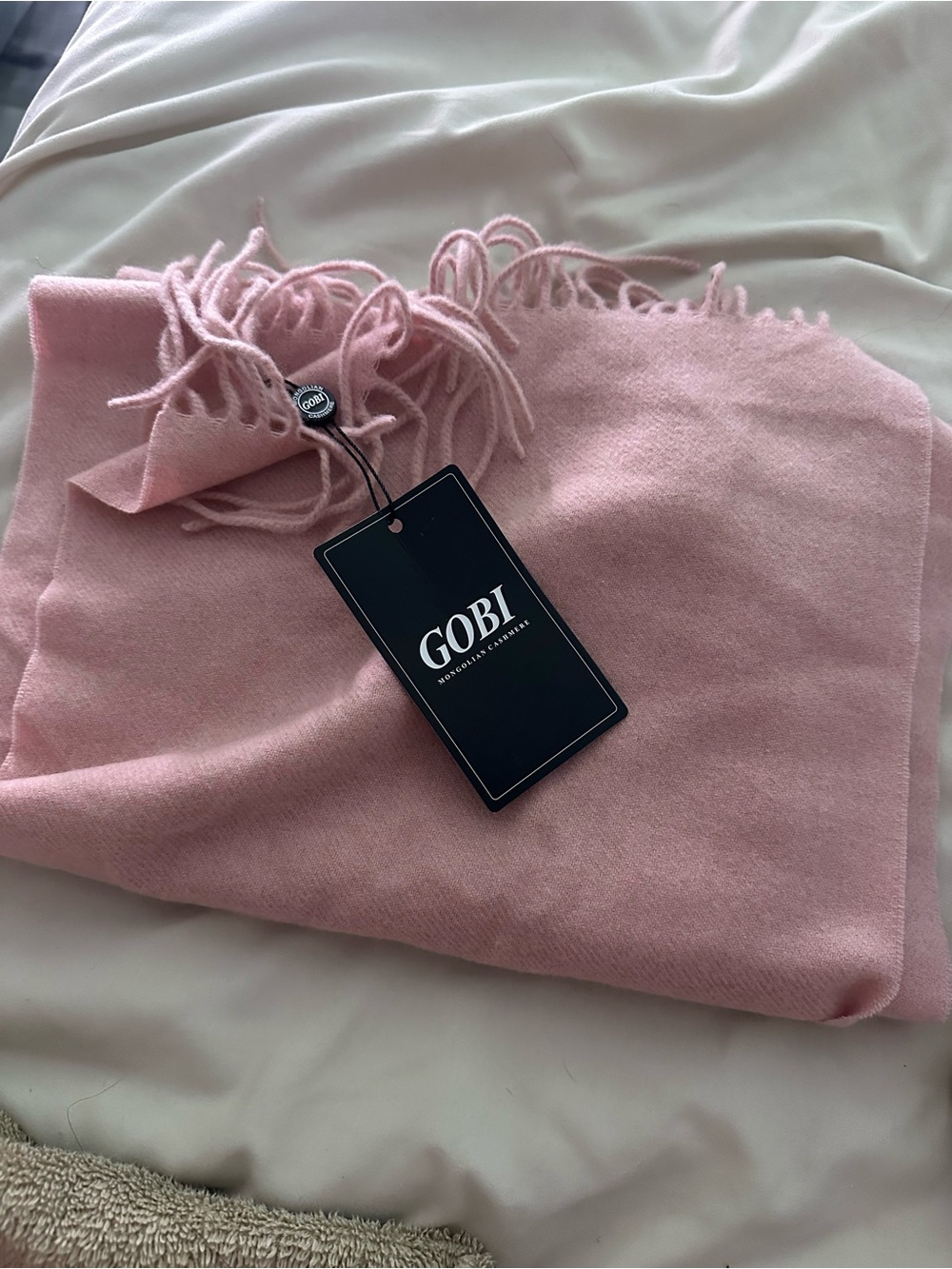 Pink Cashmere Fringe Scarf